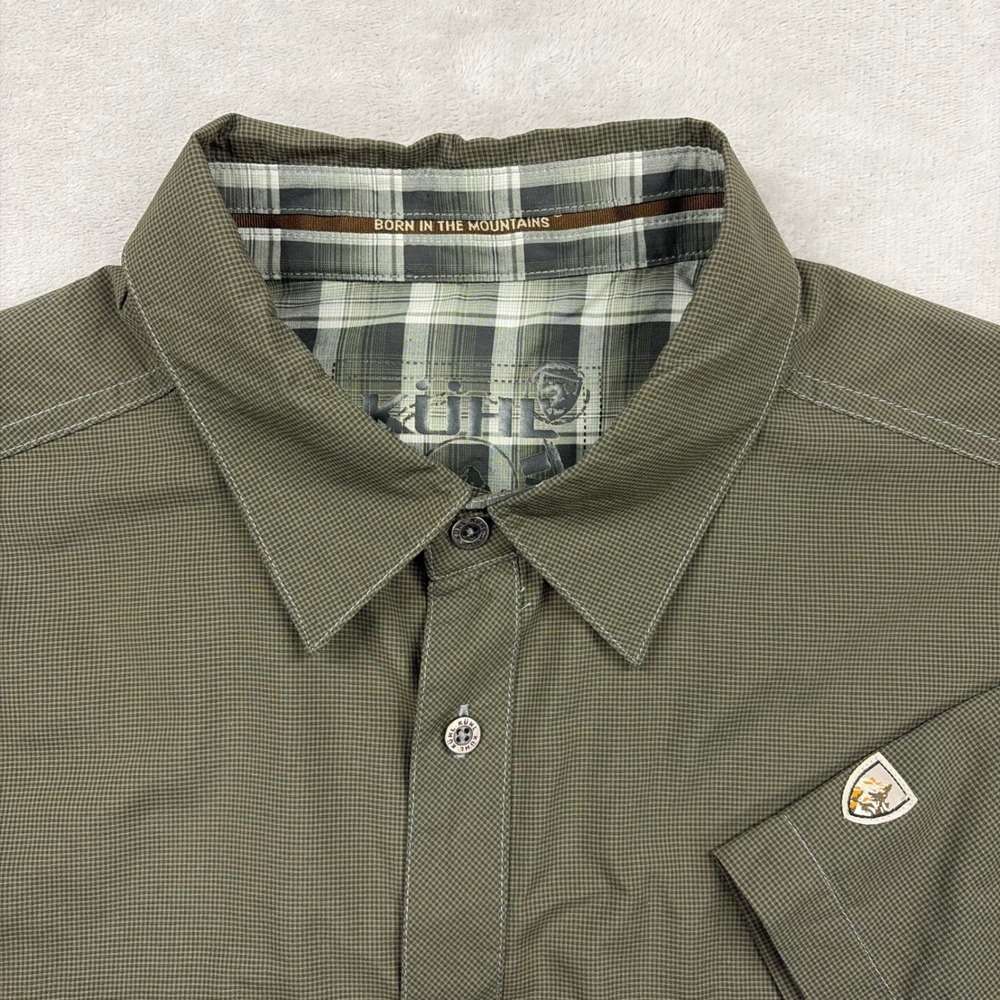Kuhl Hiking Shirt Mens XL Green Short Sleeve Button Up Outdoors Utility Summer